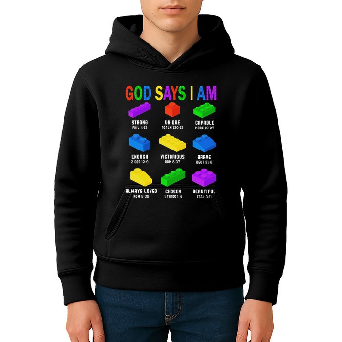 God Says I Am Building Brick Builder Block Christian Kids Hoodie