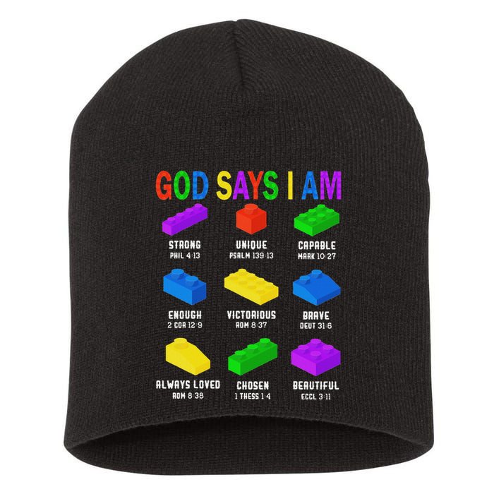 God Says I Am Building Brick Builder Block Christian Short Acrylic Beanie