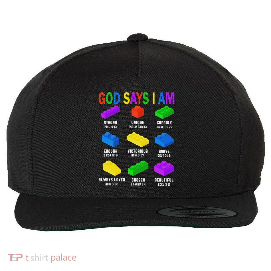 God Says I Am Building Brick Builder Block Christian Wool Snapback Cap