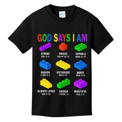 God Says I Am Building Brick Builder Block Christian Kids T-Shirt