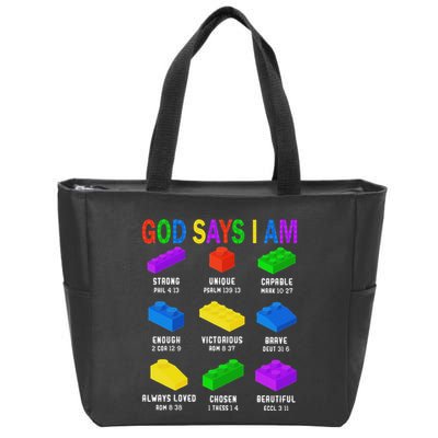 God Says I Am Building Brick Builder Block Christian Zip Tote Bag