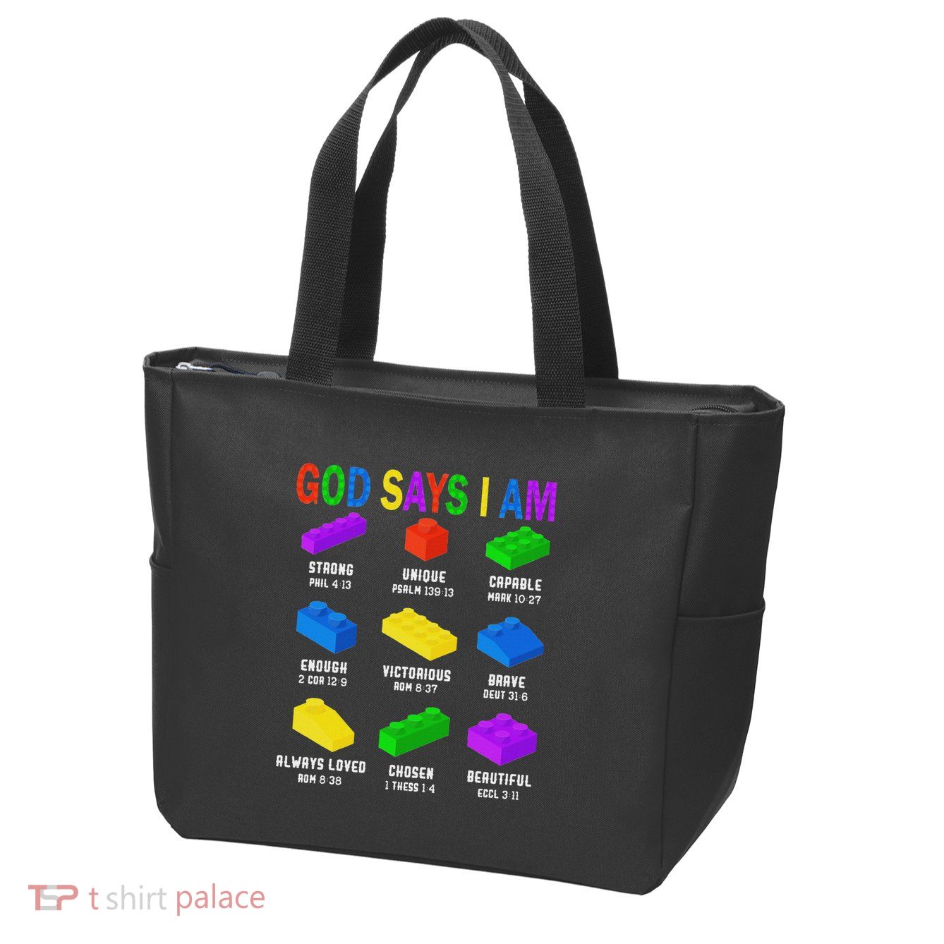 God Says I Am Building Brick Builder Block Christian Zip Tote Bag