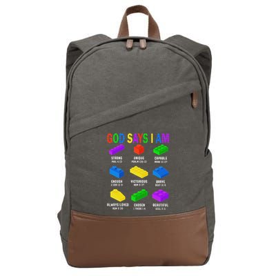 God Says I Am Building Brick Builder Block Christian Cotton Canvas Backpack