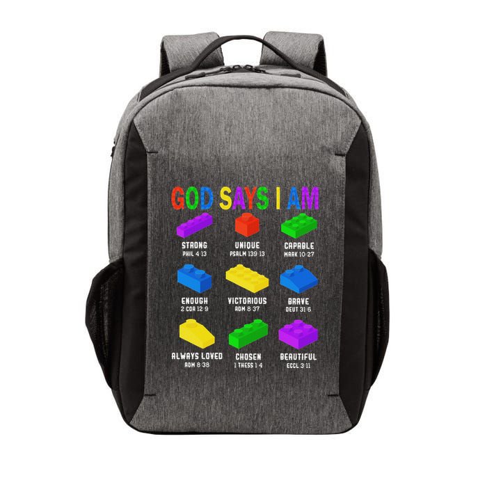 God Says I Am Building Brick Builder Block Christian Vector Backpack