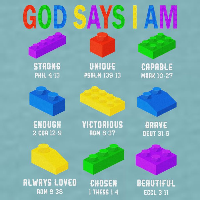 God Says I Am Building Brick Builder Block Christian Sueded Cloud Jersey T-Shirt