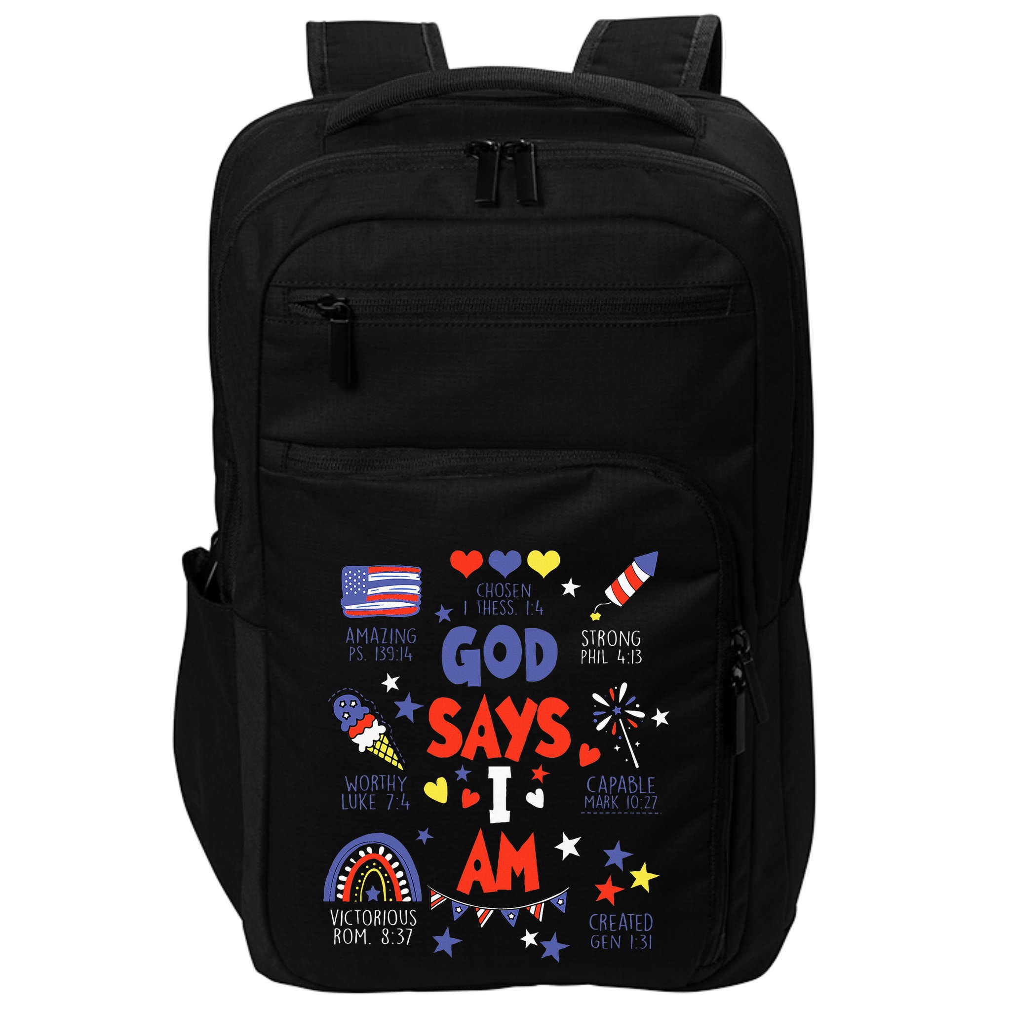 God Says I Am July 4th Christian Bible Verse Impact Tech Backpack