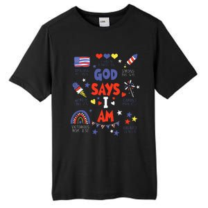 God Says I Am July 4th Christian Bible Verse Tall Fusion ChromaSoft Performance T-Shirt