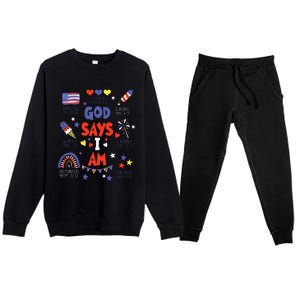 God Says I Am July 4th Christian Bible Verse Premium Crewneck Sweatsuit Set