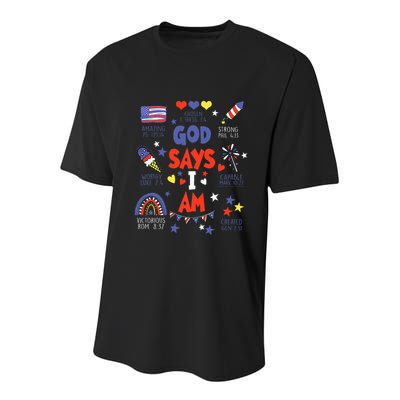 God Says I Am July 4th Christian Bible Verse Youth Performance Sprint T-Shirt