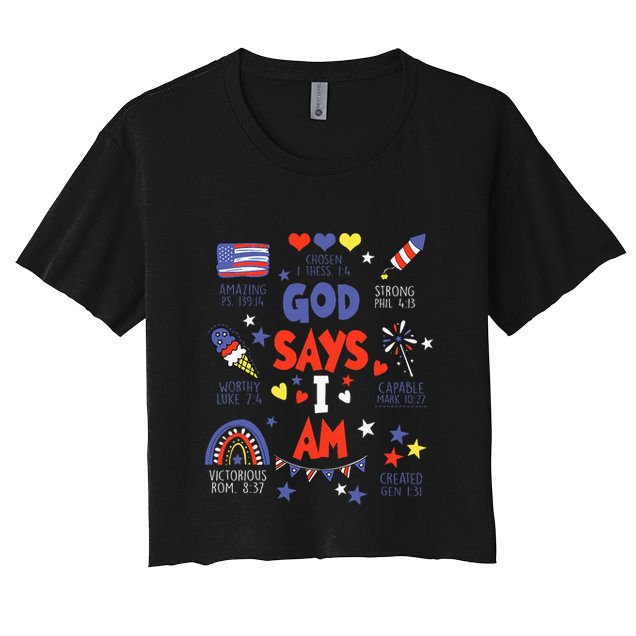 God Says I Am July 4th Christian Bible Verse Crop Top