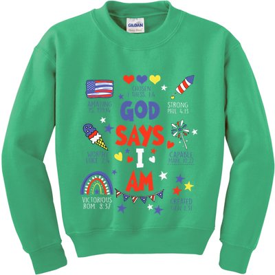 God Says I Am July 4th Christian Bible Verse Kids Sweatshirt
