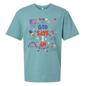 God Says I Am July 4th Christian Bible Verse Sueded Cloud Jersey T-Shirt