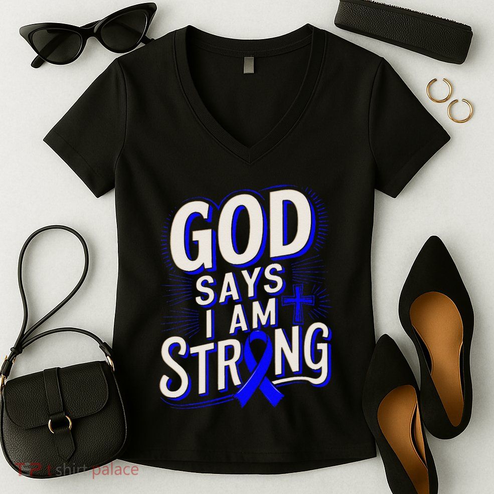 God Says IM Strong Survivor Juvenile Arthritis Awareness Women's V-Neck T-Shirt