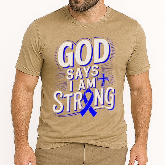 God Says IM Strong Survivor Juvenile Arthritis Awareness Cooling Performance Crew T-Shirt