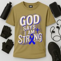 God Says IM Strong Survivor Juvenile Arthritis Awareness Cooling Performance Crew T-Shirt