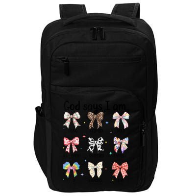 God Says I Am Coquette Bow Religious Christian Women Girls  Impact Tech Backpack