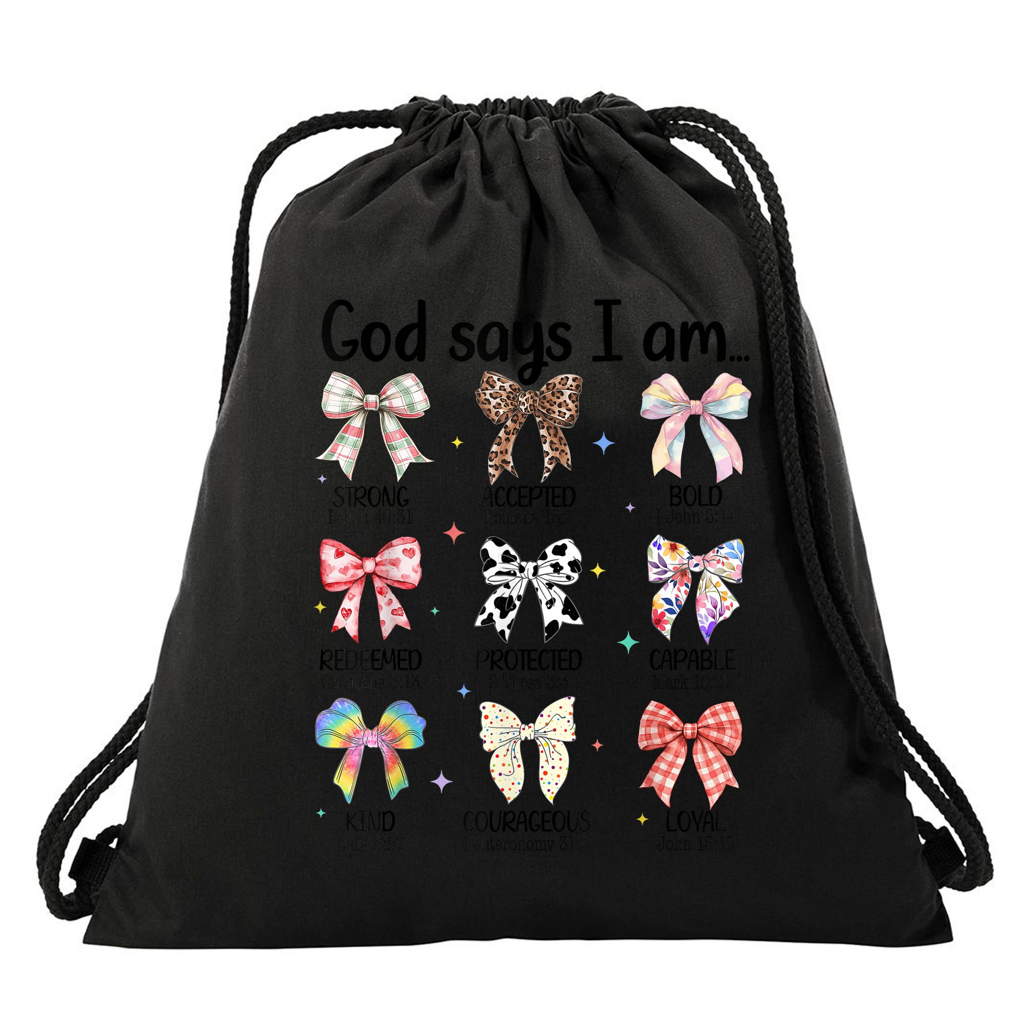 God Says I Am Coquette Bow Religious Christian Women Girls  Drawstring Bag
