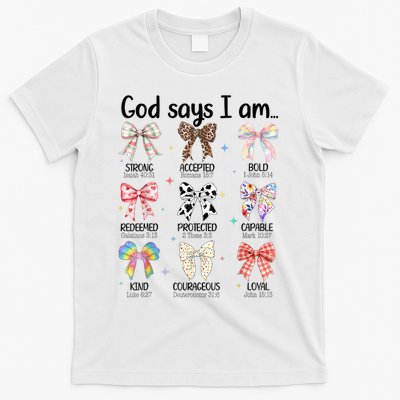 God Says I Am Coquette Bow Religious Christian Women Girls  T-Shirt