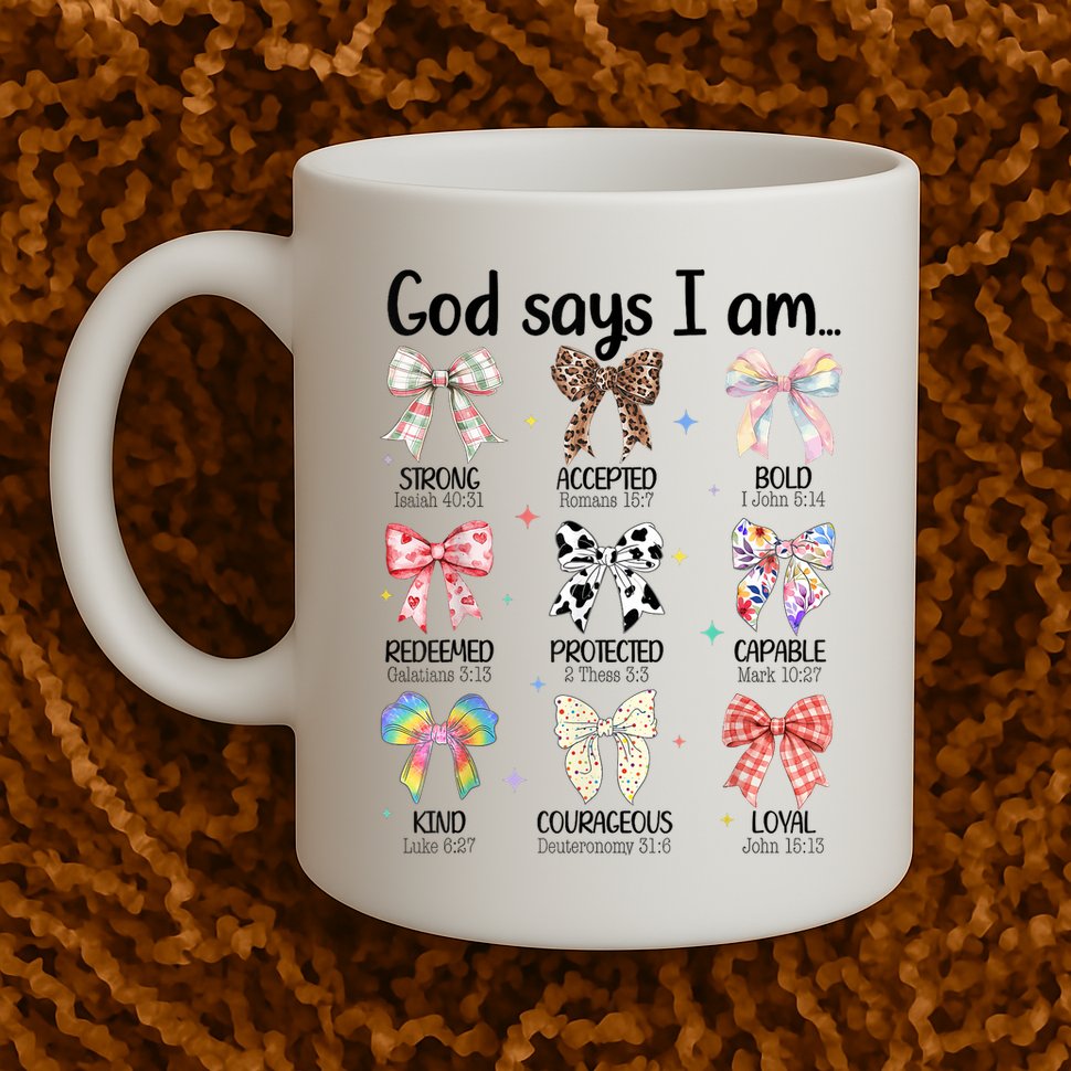 God Says I Am Coquette Bow Religious Christian Women Girls  Mug