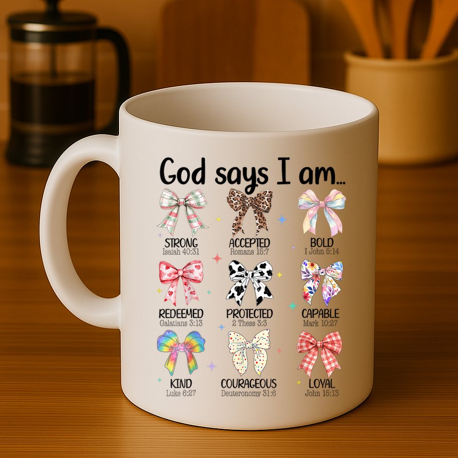 God Says I Am Coquette Bow Religious Christian Women Girls  Mug