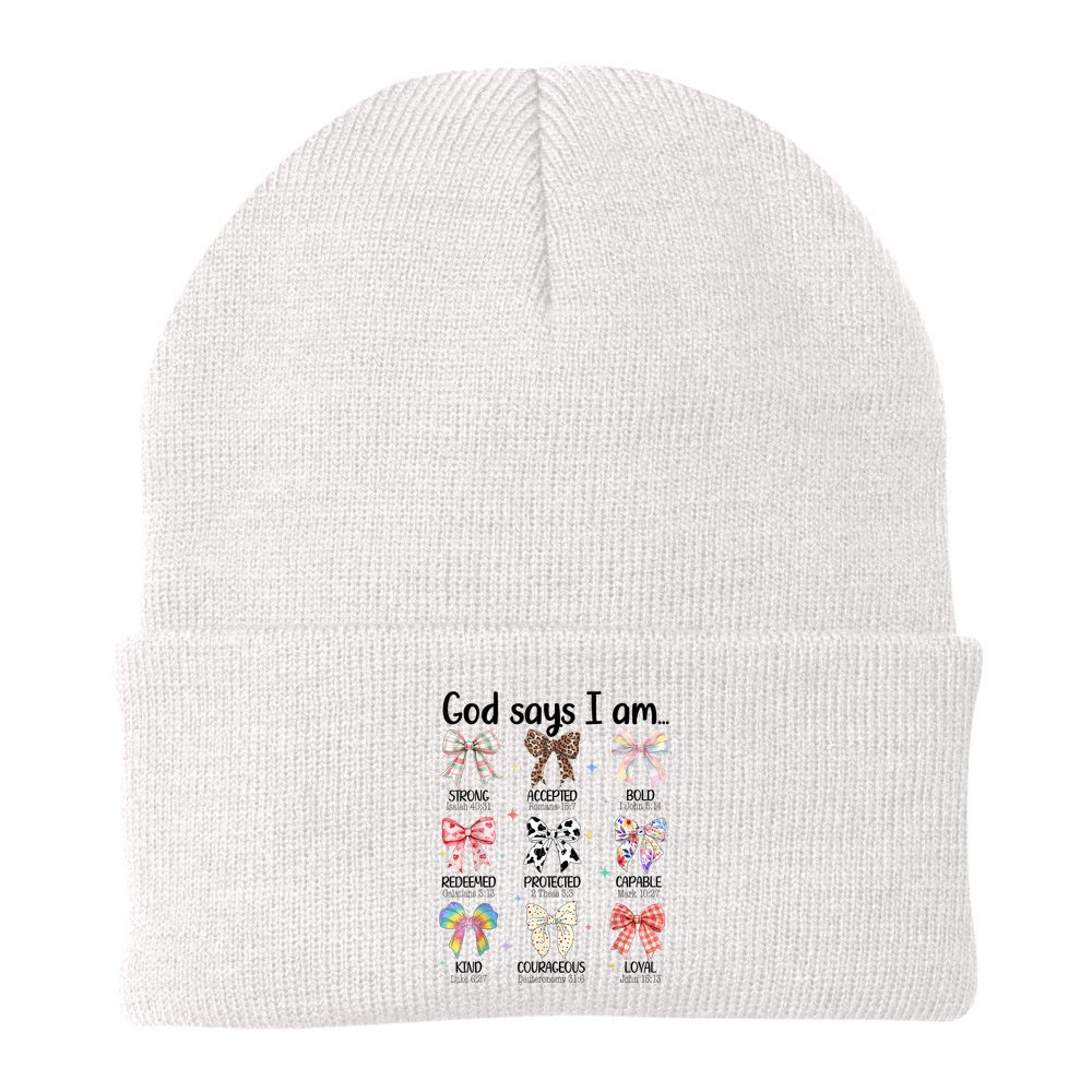 God Says I Am Coquette Bow Religious Christian Women Girls  Beanie