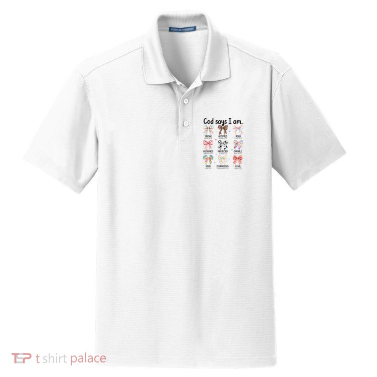 God Says I Am Coquette Bow Religious Christian Women Girls  Dry Zone Grid Polo