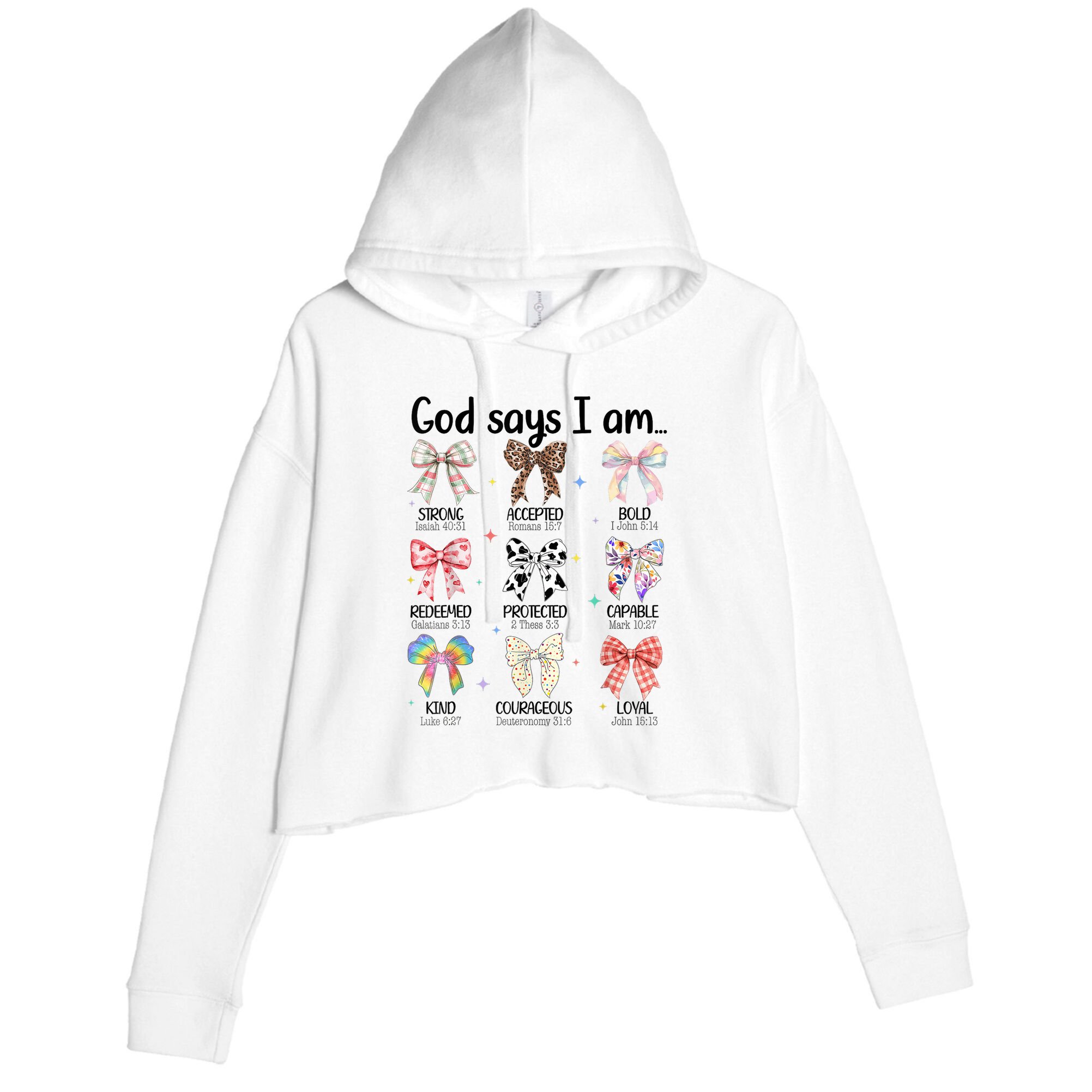 God Says I Am Coquette Bow Religious Christian Women Girls  Crop Fleece Hoodie