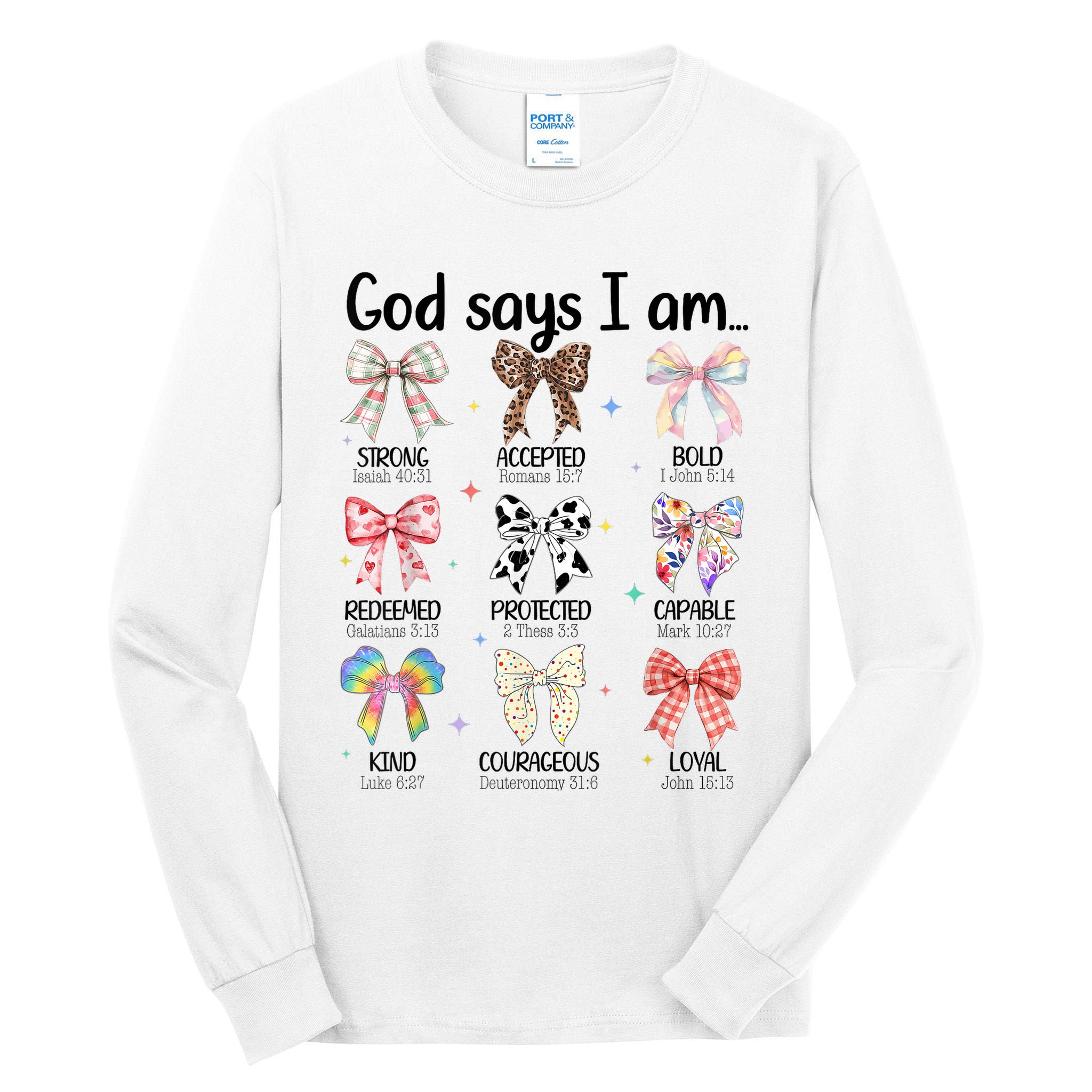 God Says I Am Coquette Bow Religious Christian Women Girls  Tall Long Sleeve T-Shirt