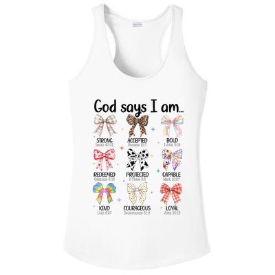 God Says I Am Coquette Bow Religious Christian Women Girls  Ladies PosiCharge Competitor Racerback Tank