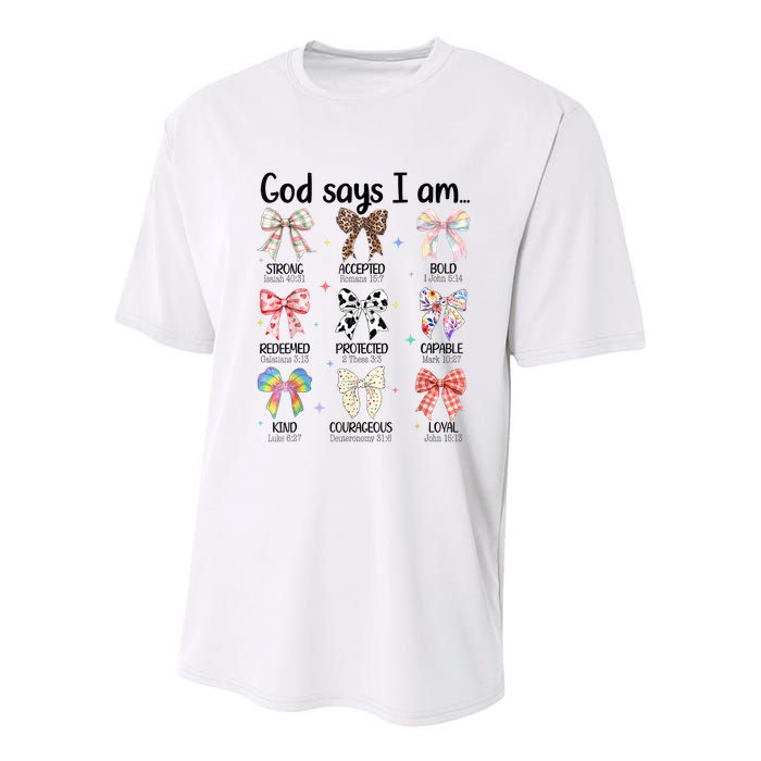 God Says I Am Coquette Bow Religious Christian Women Girls  Youth Performance Sprint T-Shirt