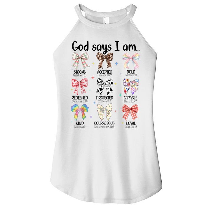 God Says I Am Coquette Bow Religious Christian Women Girls  Women's Perfect Tri Rocker Tank