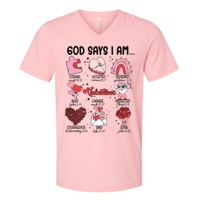 God Says I Am Valentine Funny Jesus Valentines V-Neck T-Shirt