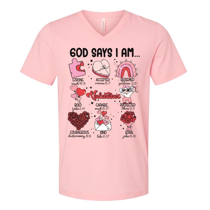 God Says I Am Valentine Funny Jesus Valentines V-Neck T-Shirt