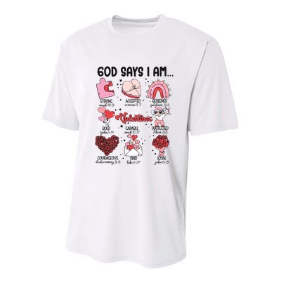 God Says I Am Valentine Funny Jesus Valentines Youth Performance Sprint T-Shirt