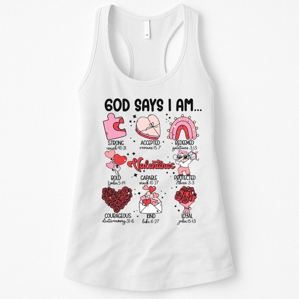 God Says I Am Valentine Funny Jesus Valentines Womens Tank Top