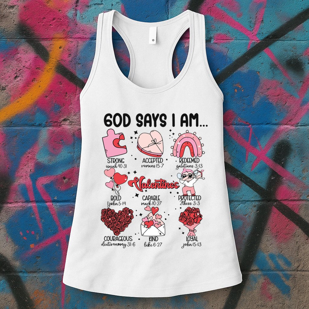 God Says I Am Valentine Funny Jesus Valentines Womens Tank Top