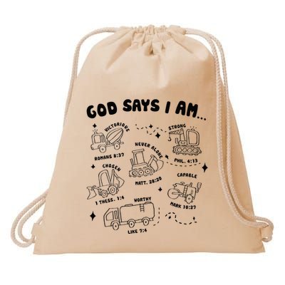 God Says I Am Truck Construction Christian Bible Verse Drawstring Bag