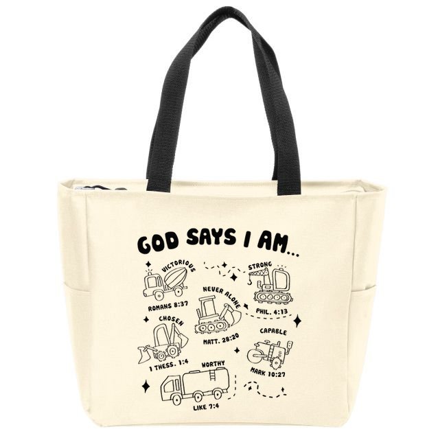 God Says I Am Truck Construction Christian Bible Verse Zip Tote Bag