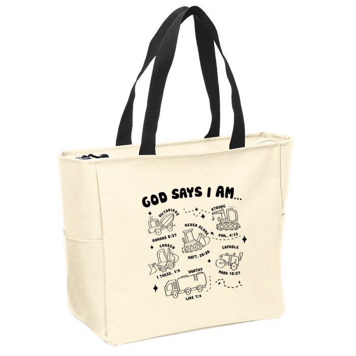 God Says I Am Truck Construction Christian Bible Verse Zip Tote Bag