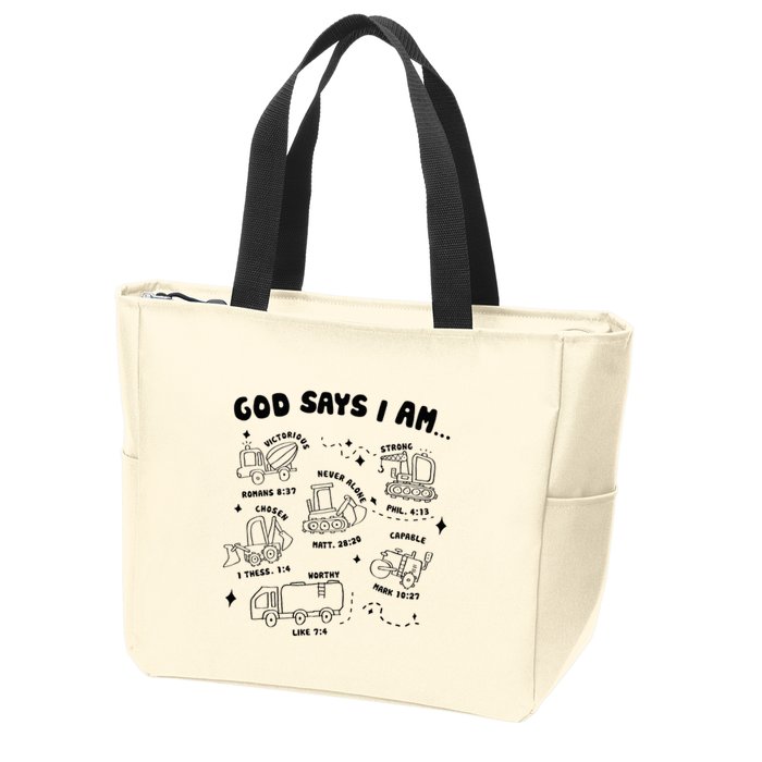God Says I Am Truck Construction Christian Bible Verse Zip Tote Bag