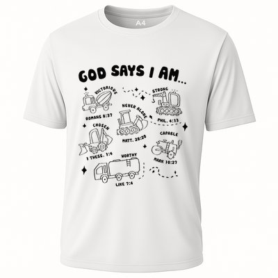 God Says I Am Truck Construction Christian Bible Verse Performance Shirt