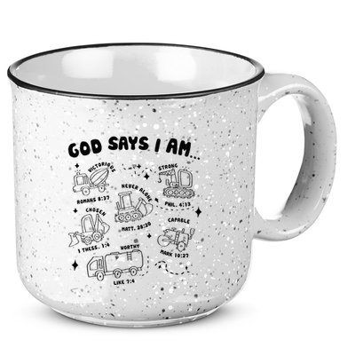 God Says I Am Truck Construction Christian Bible Verse 15oz Campfire Ceramic Mug