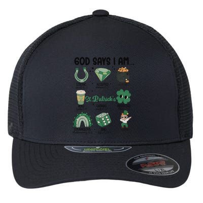God Says I Am Retro St PatrickS Day Flexfit Unipanel Trucker Cap