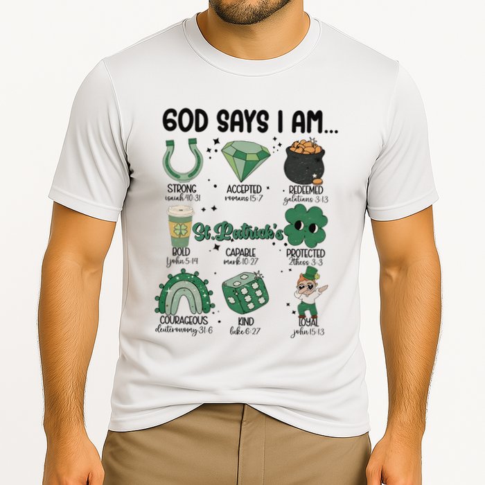 God Says I Am Retro St PatrickS Day Cooling Performance Crew T-Shirt