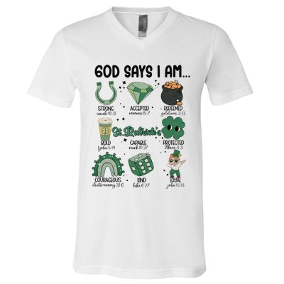God Says I Am Retro St PatrickS Day V-Neck T-Shirt