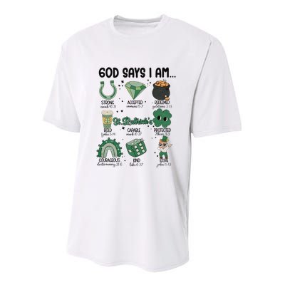 God Says I Am Retro St PatrickS Day Youth Performance Sprint T-Shirt