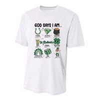 God Says I Am Retro St PatrickS Day Youth Performance Sprint T-Shirt