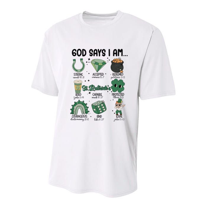 God Says I Am Retro St PatrickS Day Youth Performance Sprint T-Shirt