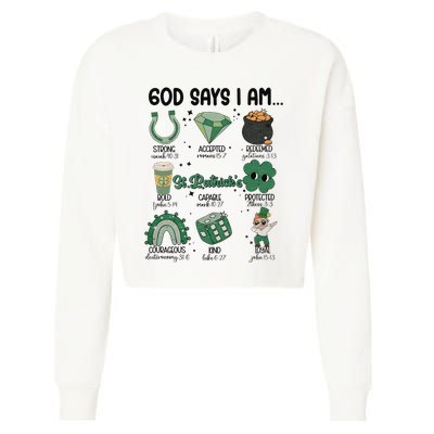 God Says I Am Retro St PatrickS Day Cropped Pullover Crew