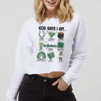 God Says I Am Retro St PatrickS Day Cropped Pullover Crew